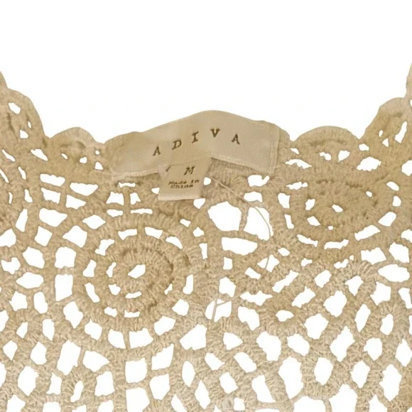 Adiva Crochet Duster Vest Womens Medium Cream Boho Fringe Longline Open Front - Picture 8 of 8